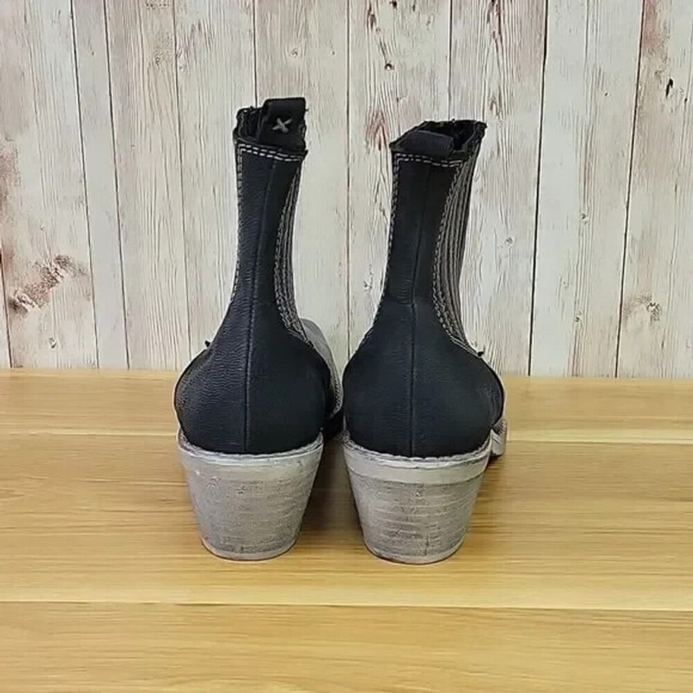 Free People Landry Black Leather Square Toe Western Ankle Boots 41 US 11 NEW - Picture 3 of 7